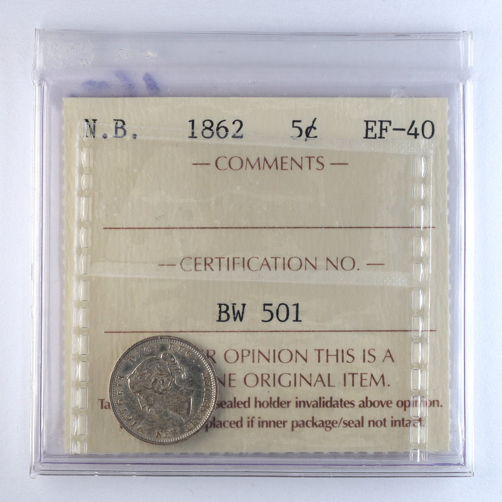 1862 New Brunswick 5-cents ICCS Certified EF40