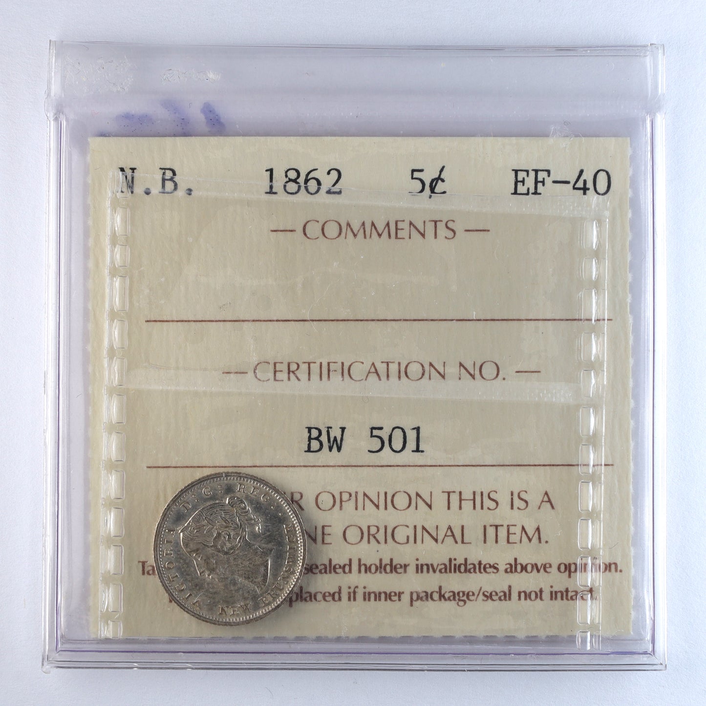 1862 New Brunswick 5-cents ICCS Certified EF40