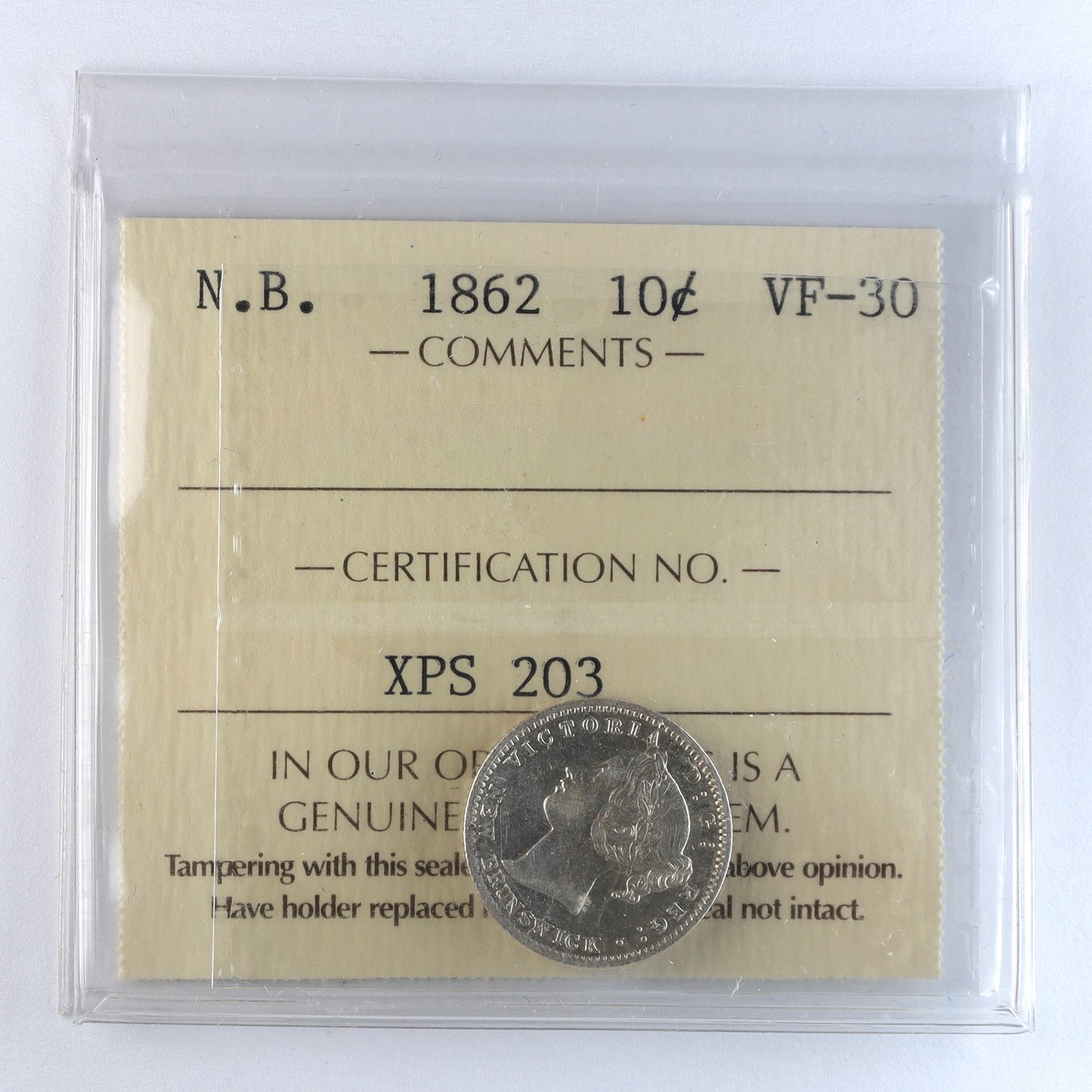 1862 New Brunswick 10-cents ICCS Certified VF30