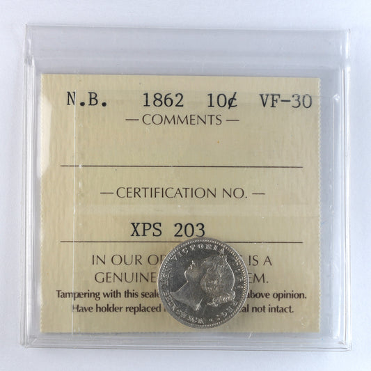 1862 New Brunswick 10-cents ICCS Certified VF30