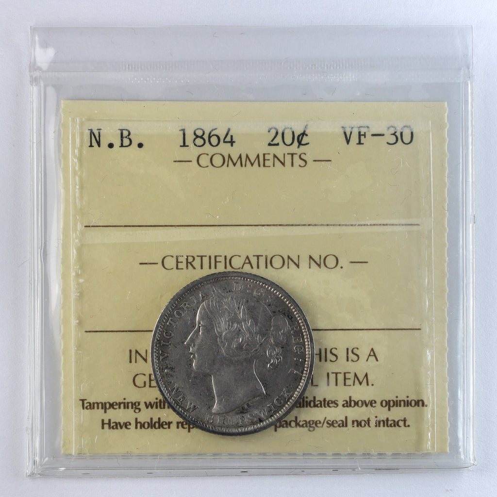 1864 New Brunswick 20-cents ICCS Certified VF30