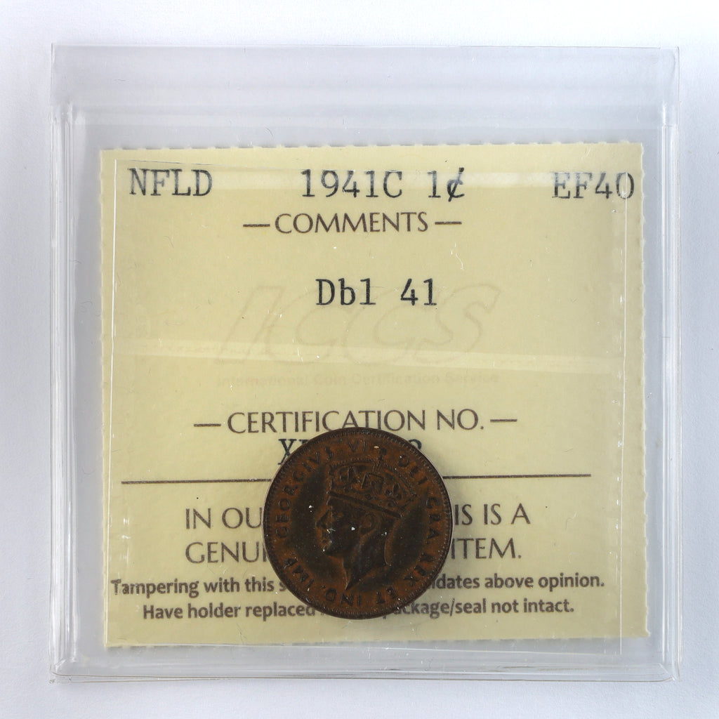 1941C Double 41 Newfoundland 1-cent ICCS Certified EF40
