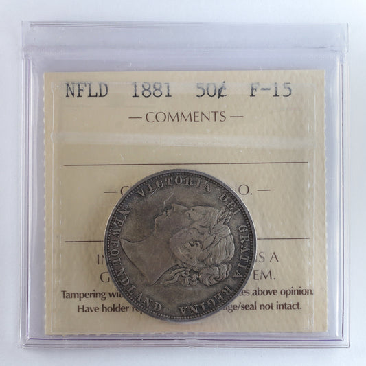 1881 Newfoundland 50-cents ICCS Certified F15