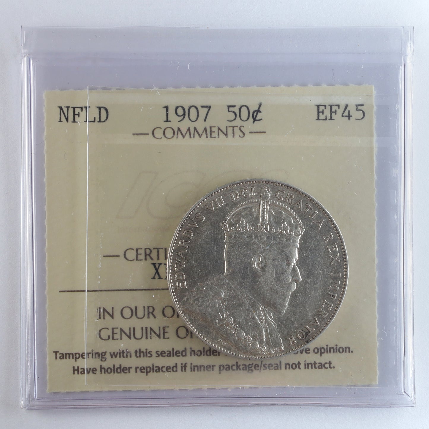 1907 Newfoundland 50-cents ICCS Certified EF45