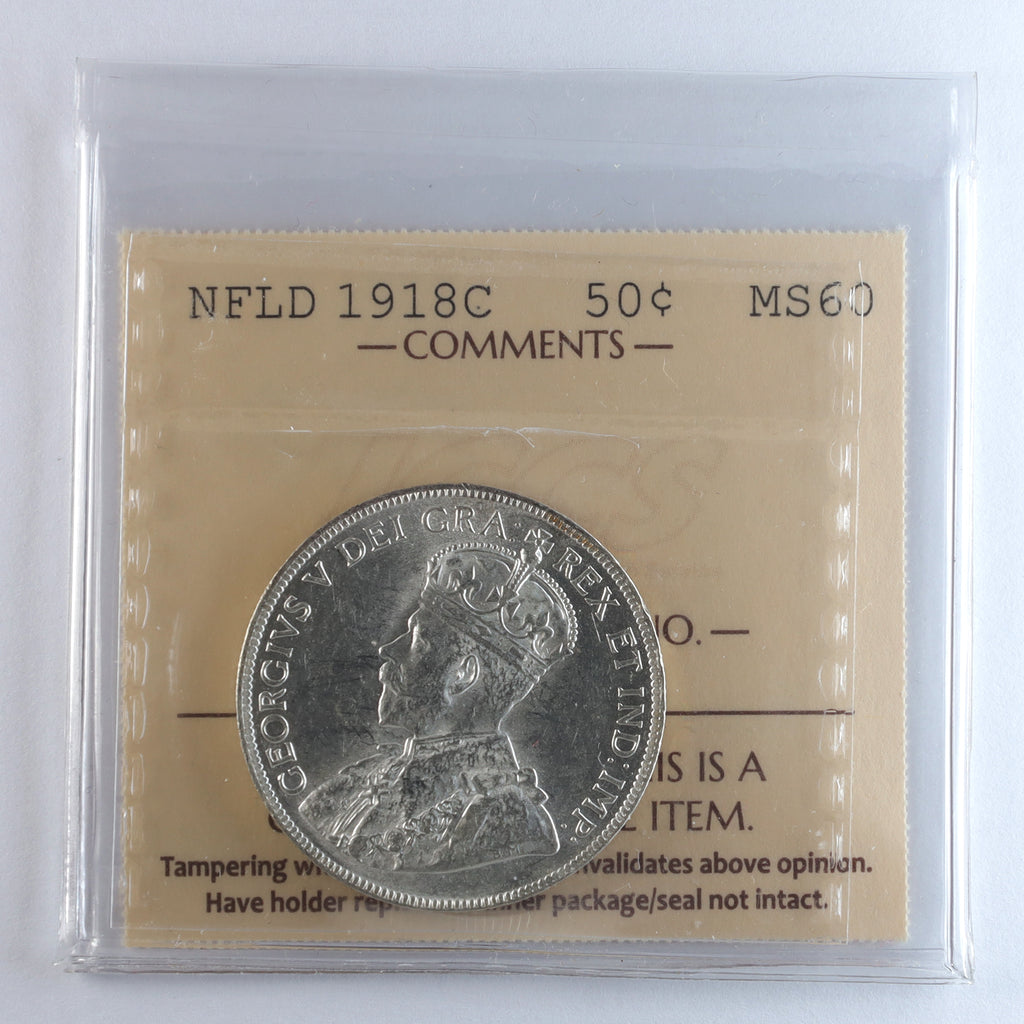 1918C Newfoundland 50-cents ICCS Certified MS60