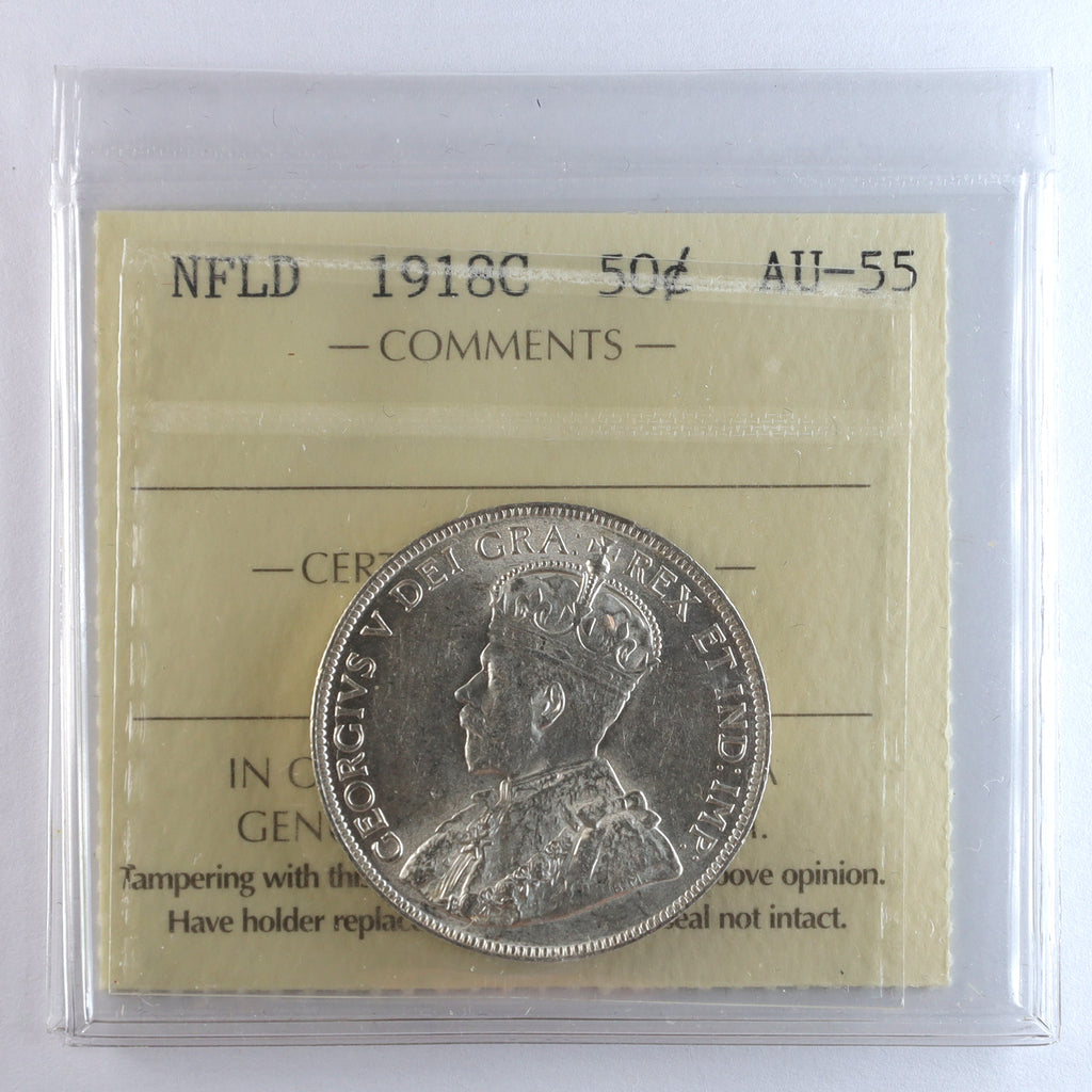 1918C Newfoundland 50-cents ICCS Certified AU55