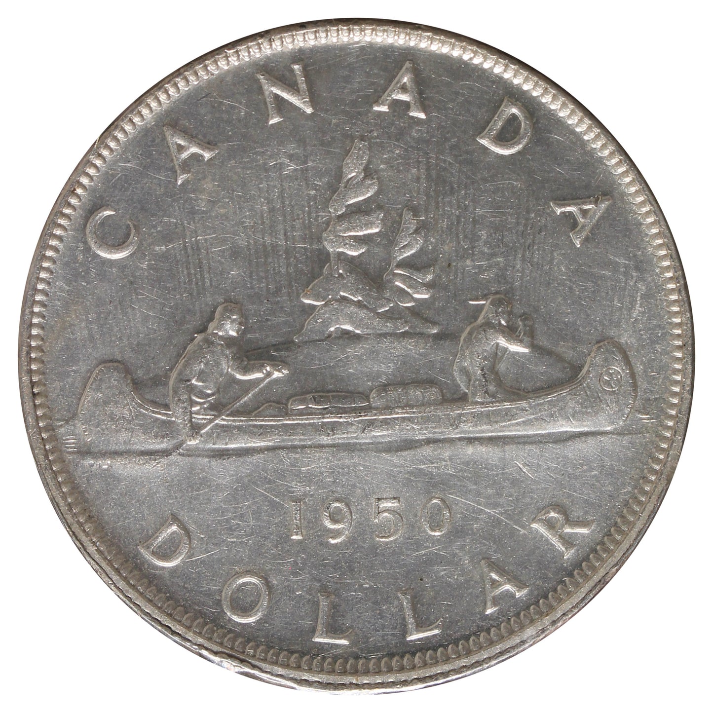 1950 Arnprior Canada Dollar AU-UNC (AU55) Scratched, Cleaned or Impaired.
