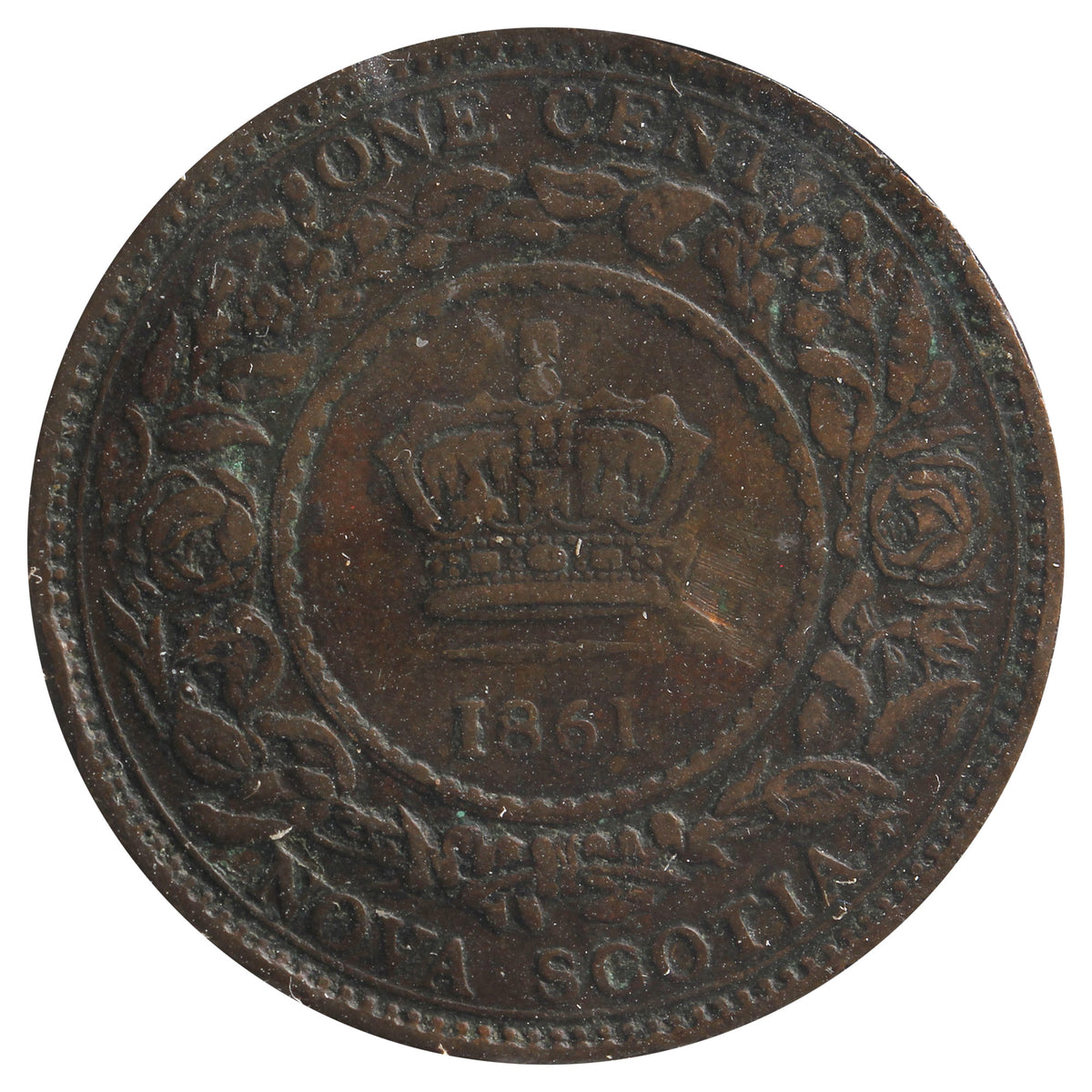 1861 Small Bud Nova Scotia 1-Cent Very Fine (VF20) Scratched, marks, or impaired