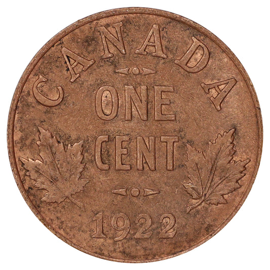 1922 Canada 1-cent UNC+ (MS62) Scratched, cleaned, or impaired