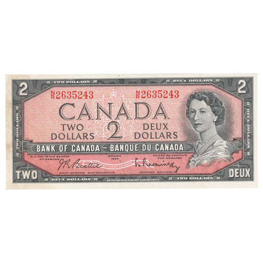 BC-38b 1954 Canada $2 Beattie-Rasminsky, N/R, AU-UNC (Stain)