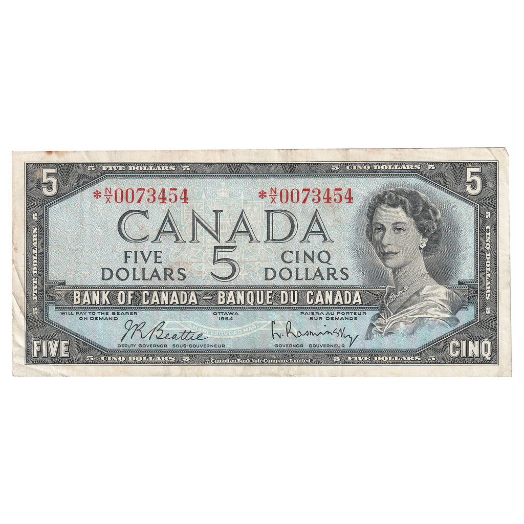 BC-39bA 1954 Canada $5 Beattie-Rasminsky, *N/X, VF-EF (Stain)