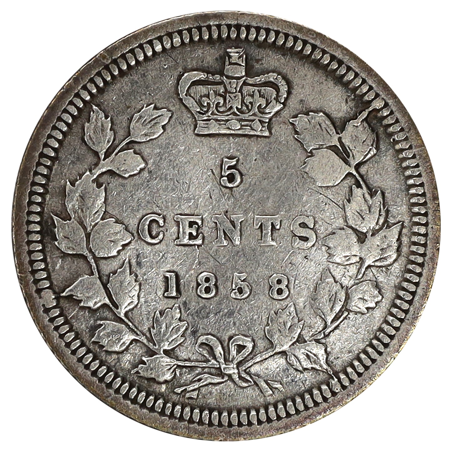 1858 Small Date Canada 5-cents (Cleaned)