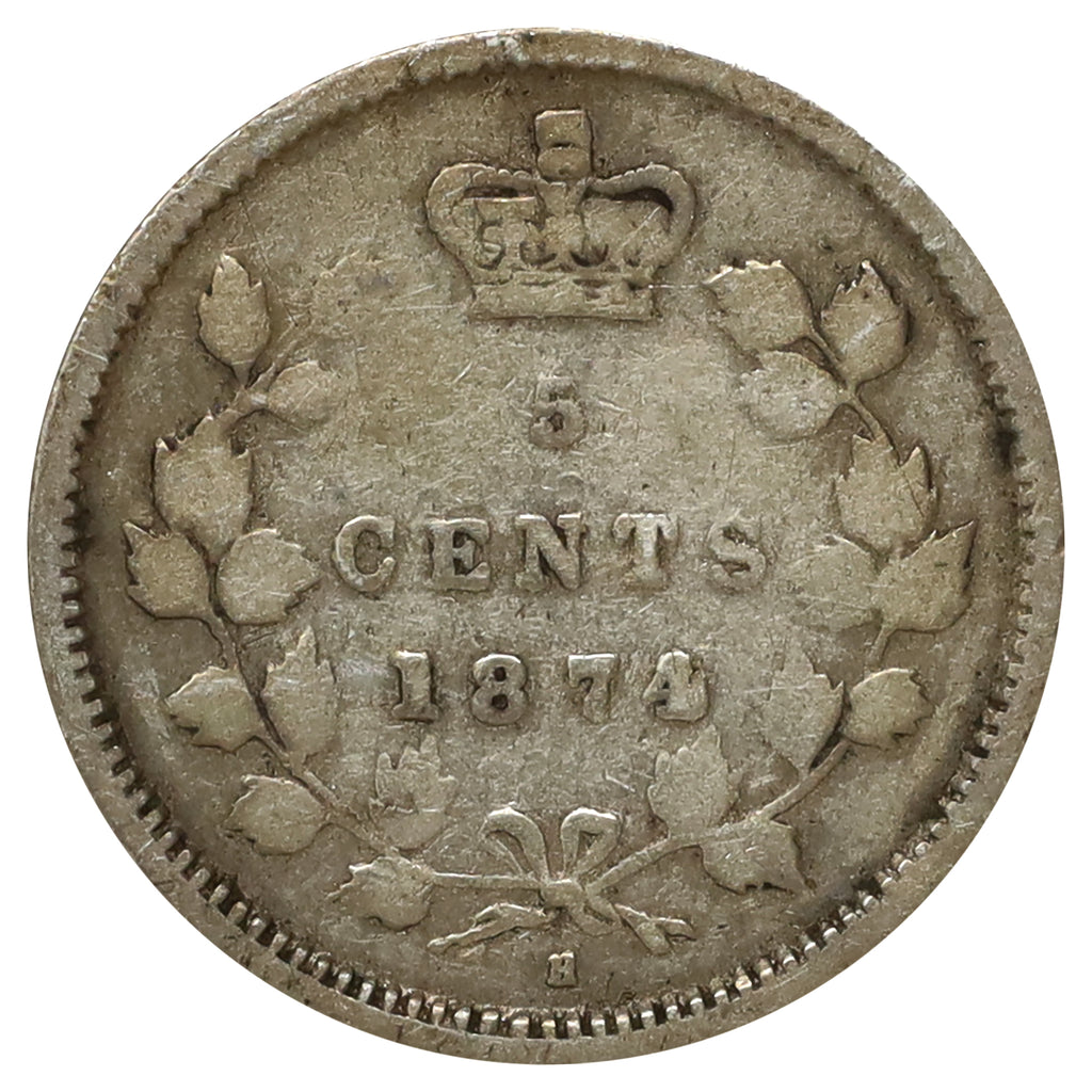 1874H Crosslet 4 Canada 5-cents Good (G4) Scratched, marks, or impaired