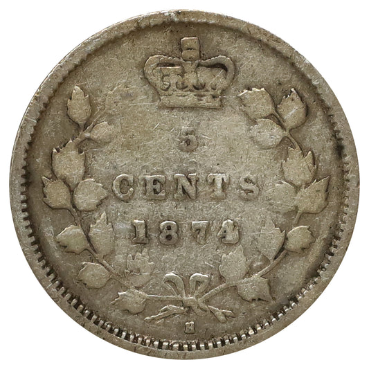 1874H Crosslet 4 Canada 5-cents Good (G4) Scratched, marks, or impaired