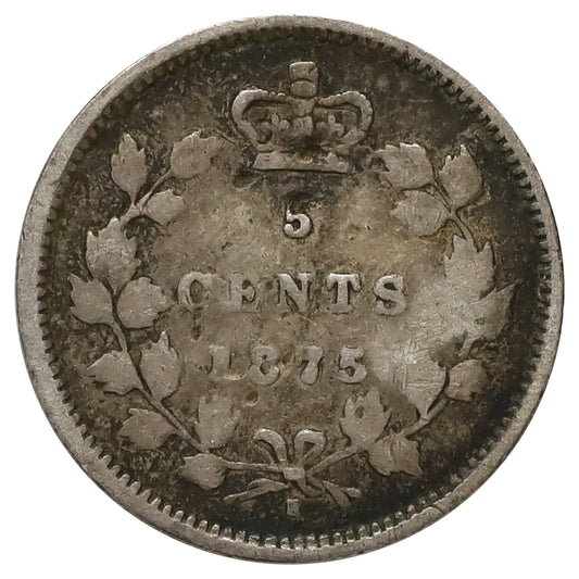 1875H Large Date Canada 5-cents F-VF (F15) Scratched, marks, or impaired