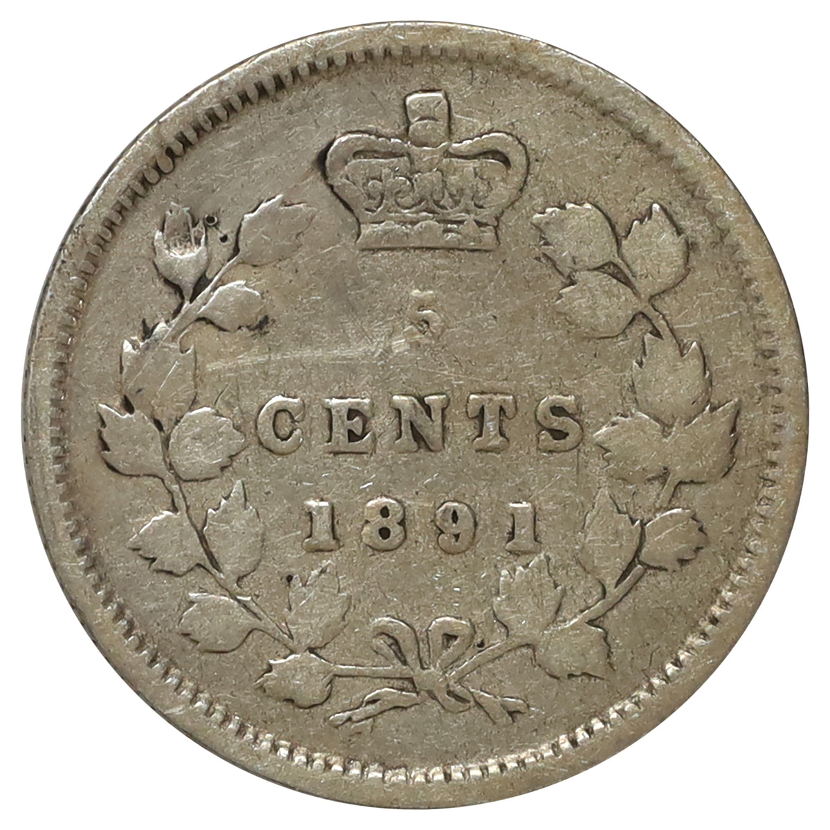1891 Obv. 5 Canada 5-cents Good (G4) Scratched, bent, or impaired