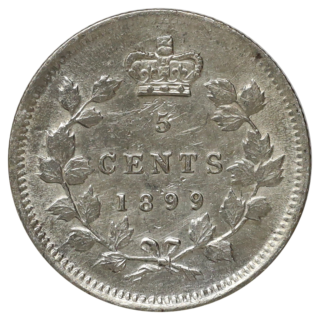 1899 Canada 5-cents Almost Uncirculated (AU50) Scratched, marks, or impaired