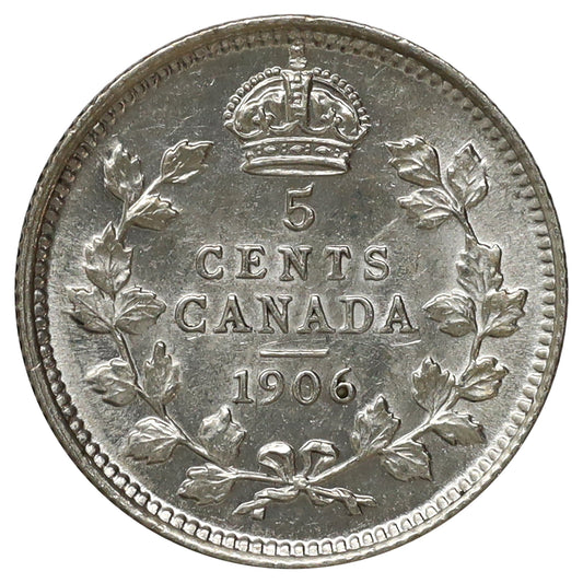 1906 Canada 5-cents AU-UNC (AU55) Scratched, marks, or impaired