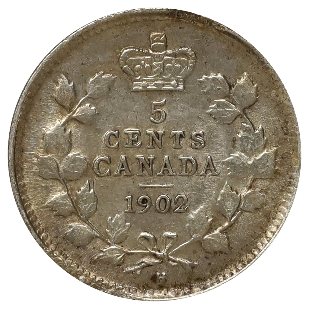 1902H Small H Canada 5-cents Extra Fine (EF40) Scratched, marks, or impaired