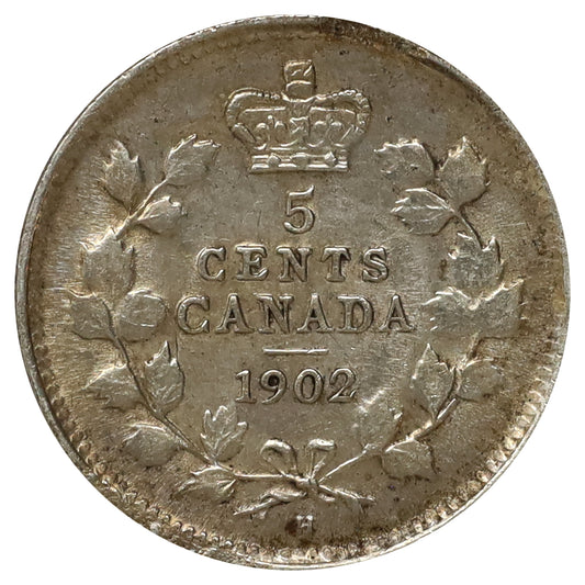 1902H Small H Canada 5-cents Extra Fine (EF40) Scratched, marks, or impaired