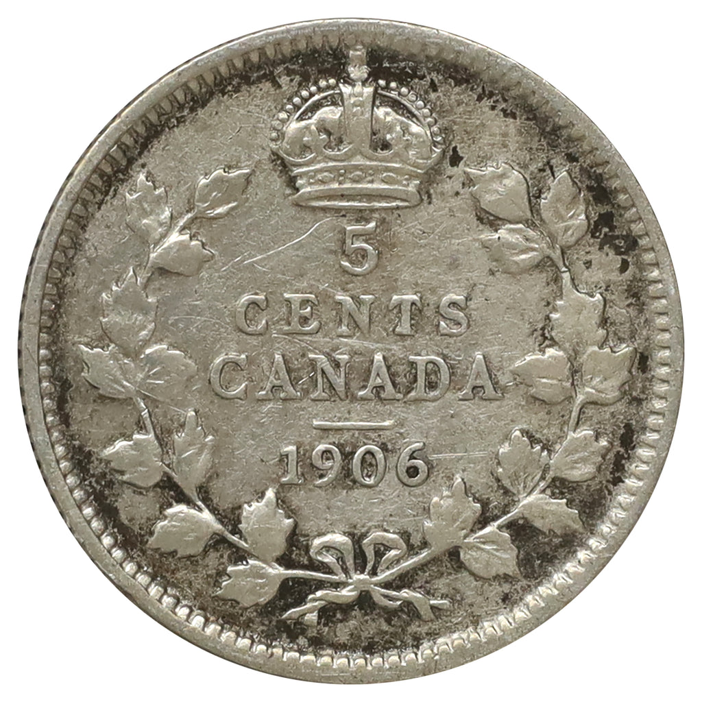 1906 Canada 5-cents F-VF (F15) Scratched, marks, or impaired