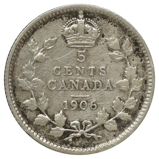 1906 Canada 5-cents F-VF (F15) Scratched, marks, or impaired