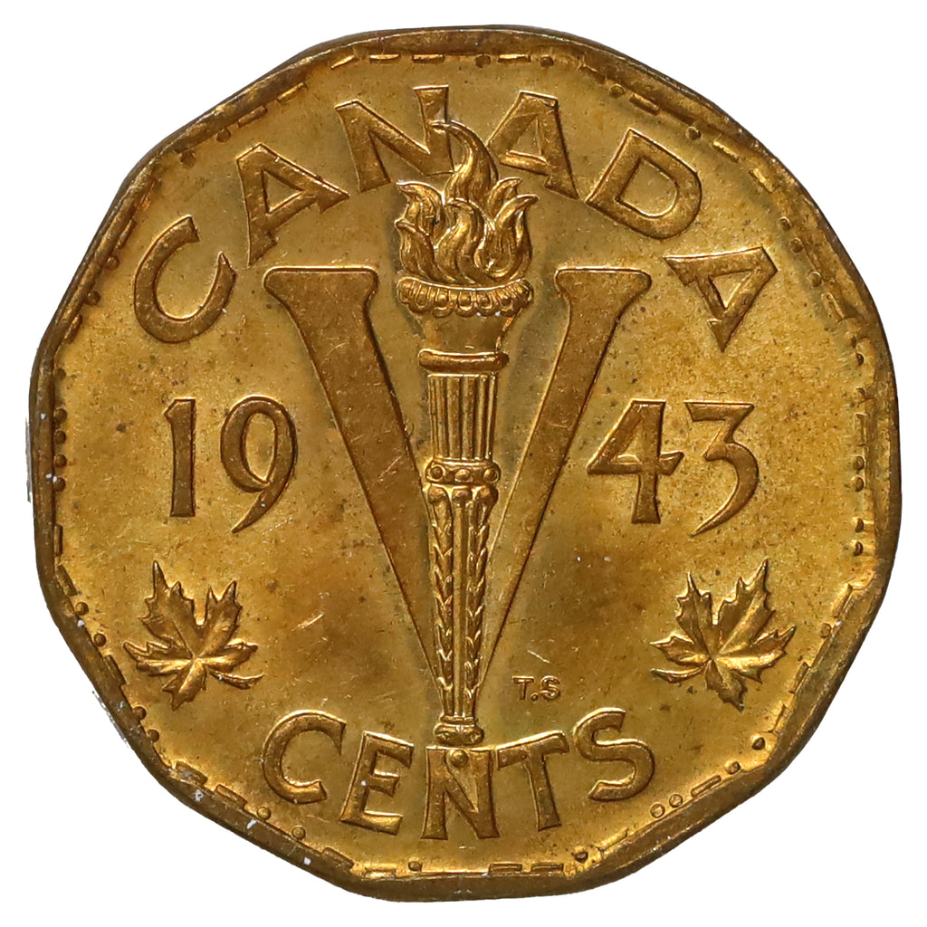 1943 Tombac Canada 5-cents UNC+ (MS62) Scratched, marks, or impaired
