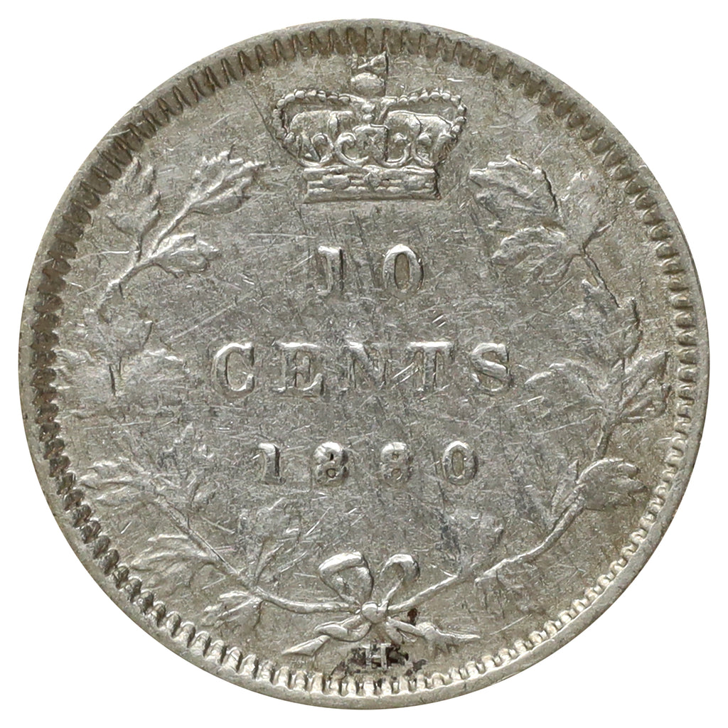 1880H Obv. 1 Canada 10-cents Extra Fine (EF40) Scratched, marks, or impaired