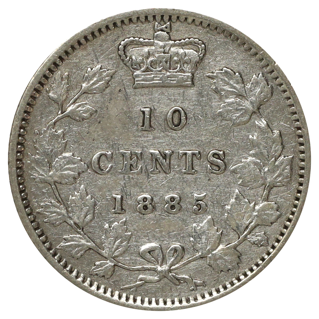 1885 Obv. 5 Canada 10-cents Very Fine (VF20) Scratched, marks, or impaired