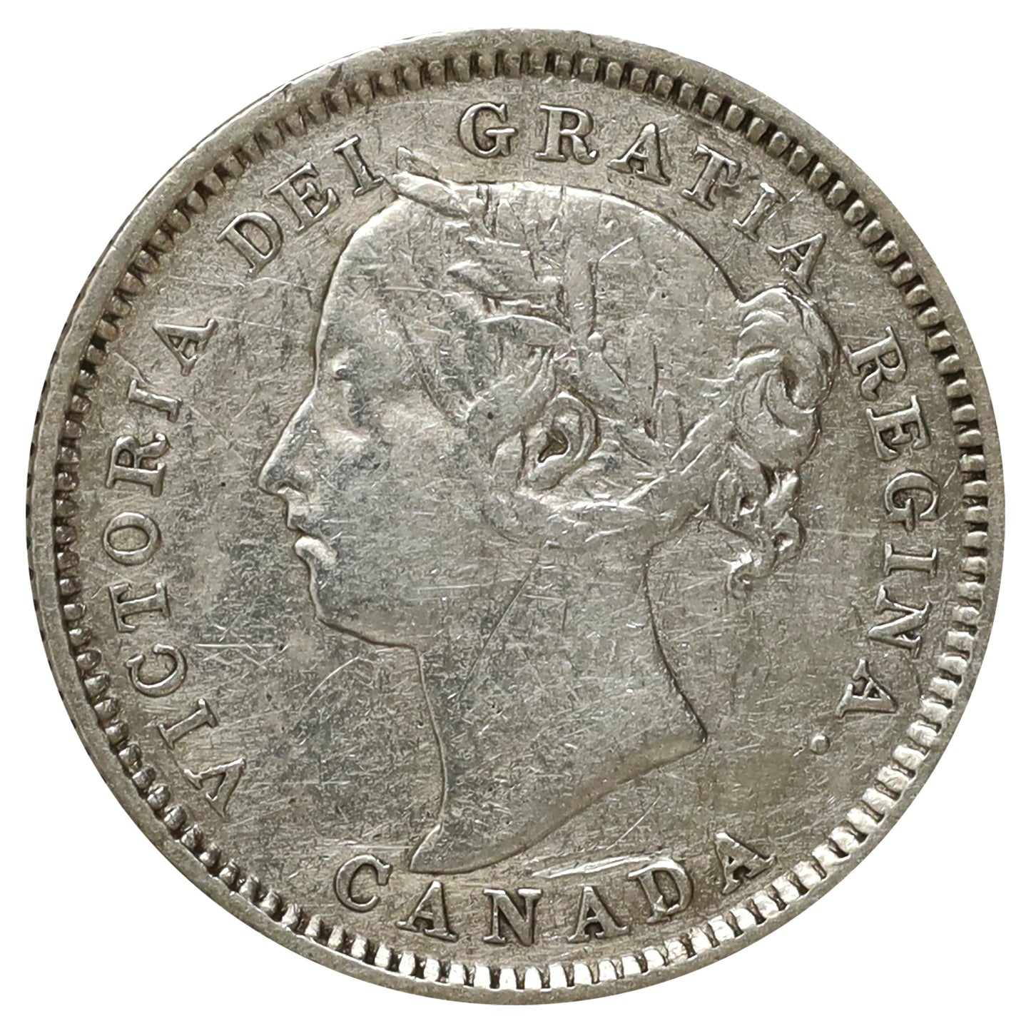 1885 Obv. 5 Canada 10-cents Very Fine (VF20) Scratched, marks, or impaired