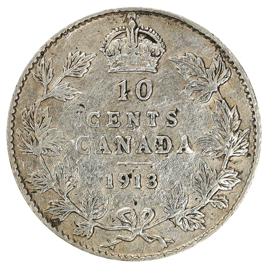 1913 Broad Leaves Canada 10-cents Very Fine (VF20) Scratched, marks, or impaired