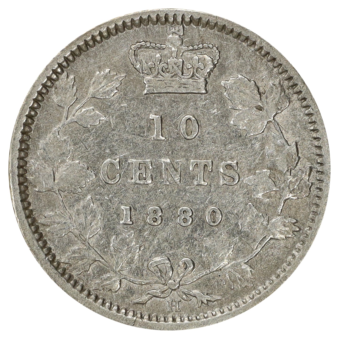 1880H Obv. 1 Canada 10-cents VF-EF (VF30) Scratched, marks, or impaired