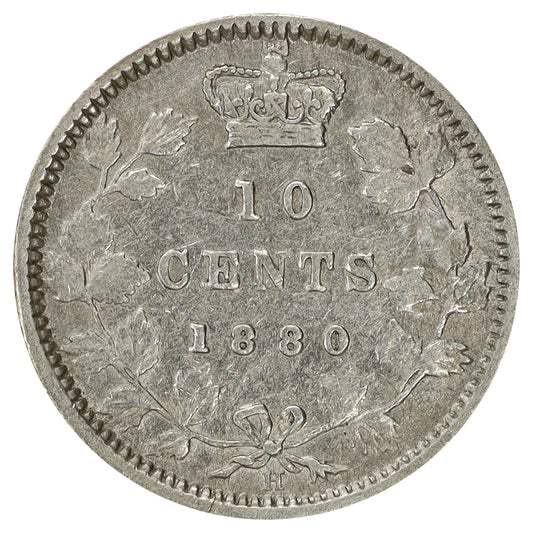 1880H Obv. 1 Canada 10-cents VF-EF (VF30) Scratched, marks, or impaired