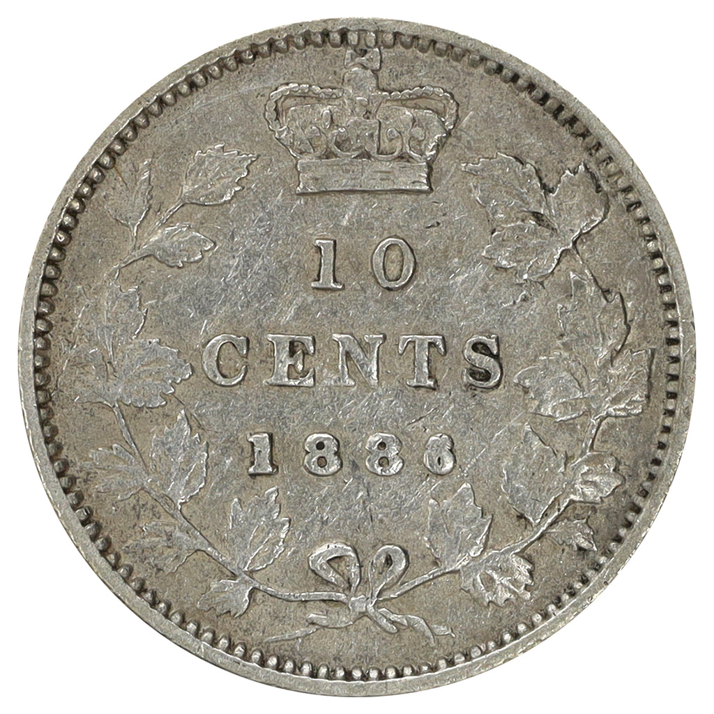 1886 Small 6 Obv. 5 Canada 10-cents Very Fine (VF20) Scratched, marks, or impaired