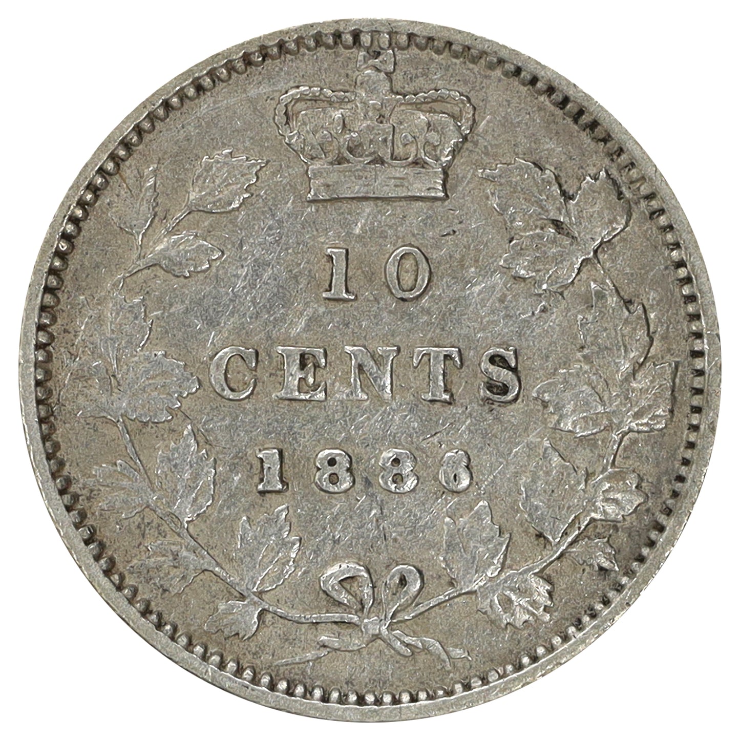 1886 Small 6 Obv. 5 Canada 10-cents Very Fine (VF20) Scratched, marks, or impaired