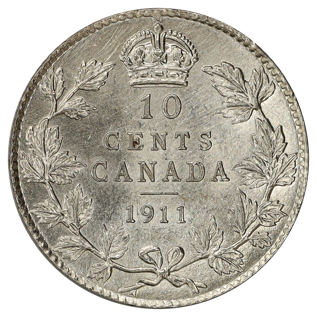 1911 Canada 10-cents AU-UNC (AU55) Scratched, marks, or impaired