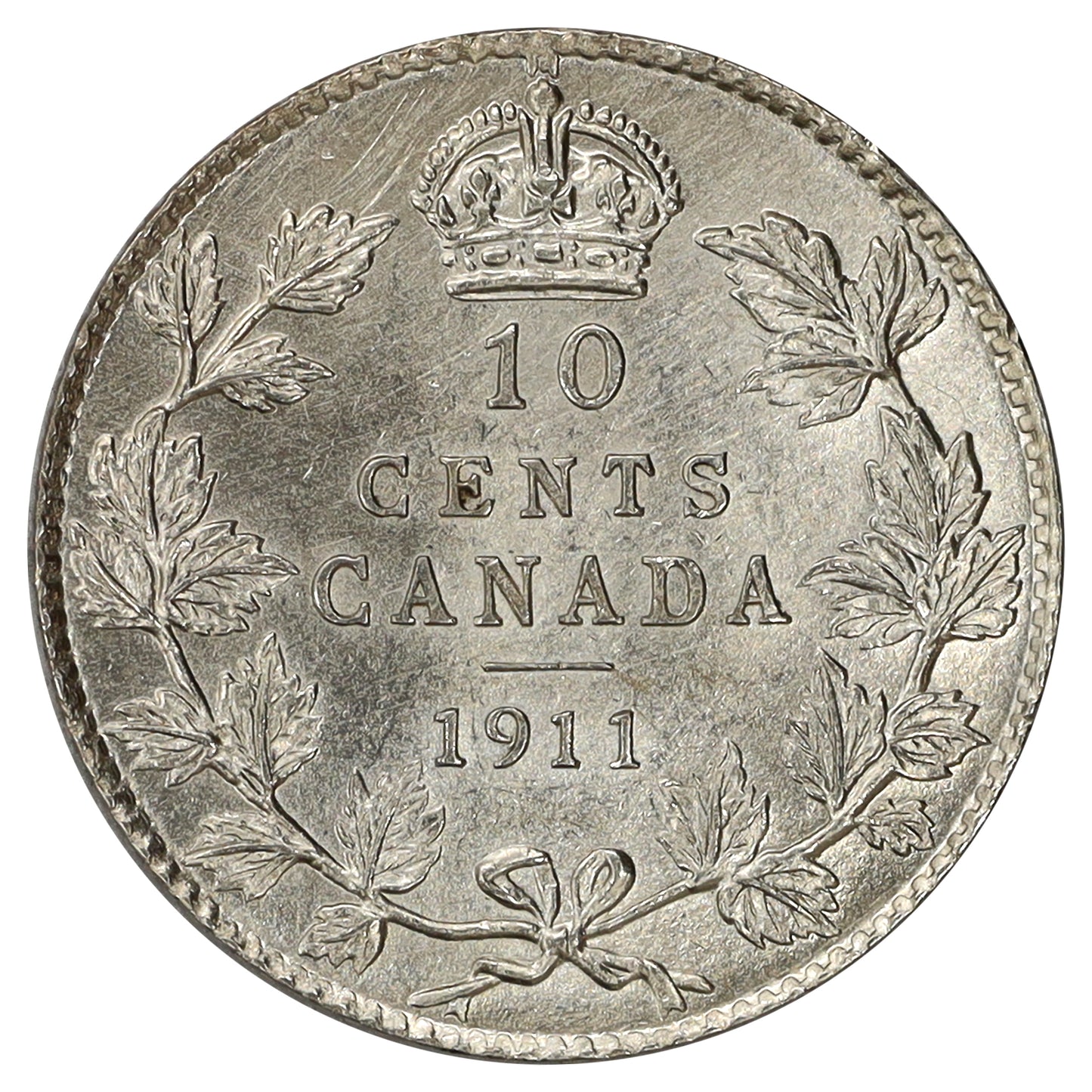 1911 Canada 10-cents AU-UNC (AU55) Scratched, marks, or impaired