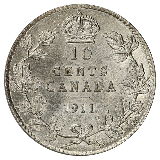 1911 Canada 10-cents AU-UNC (AU55) Scratched, marks, or impaired