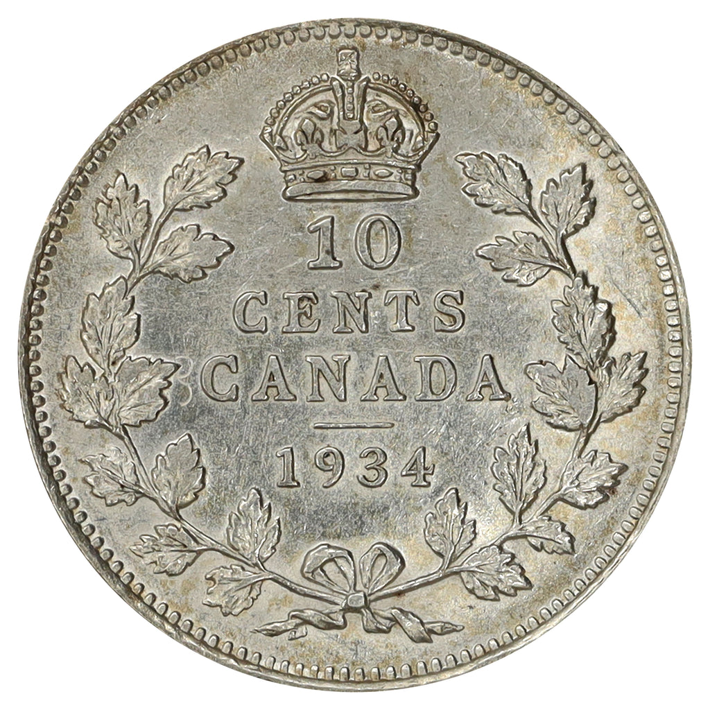 1934 Canada 10-cents EF-AU (EF45) Scratched, marks, or impaired