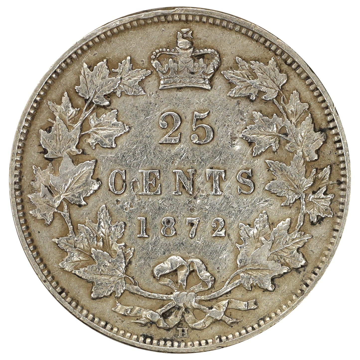 1872H Obv. 2 Canada 25-cents VF-EF (VF30) Scratched, marks, or impaired