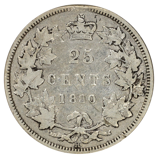 1880 Wide 0 Canada 25-cents F-VF (F15) Scratched, marks, or impaired