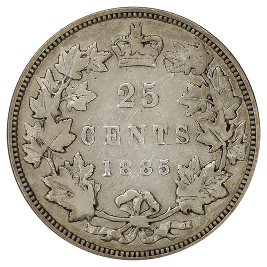 1885 Curved Top 5 Canada 25-cents F-VF (F15) Scratched, marks, or impaired