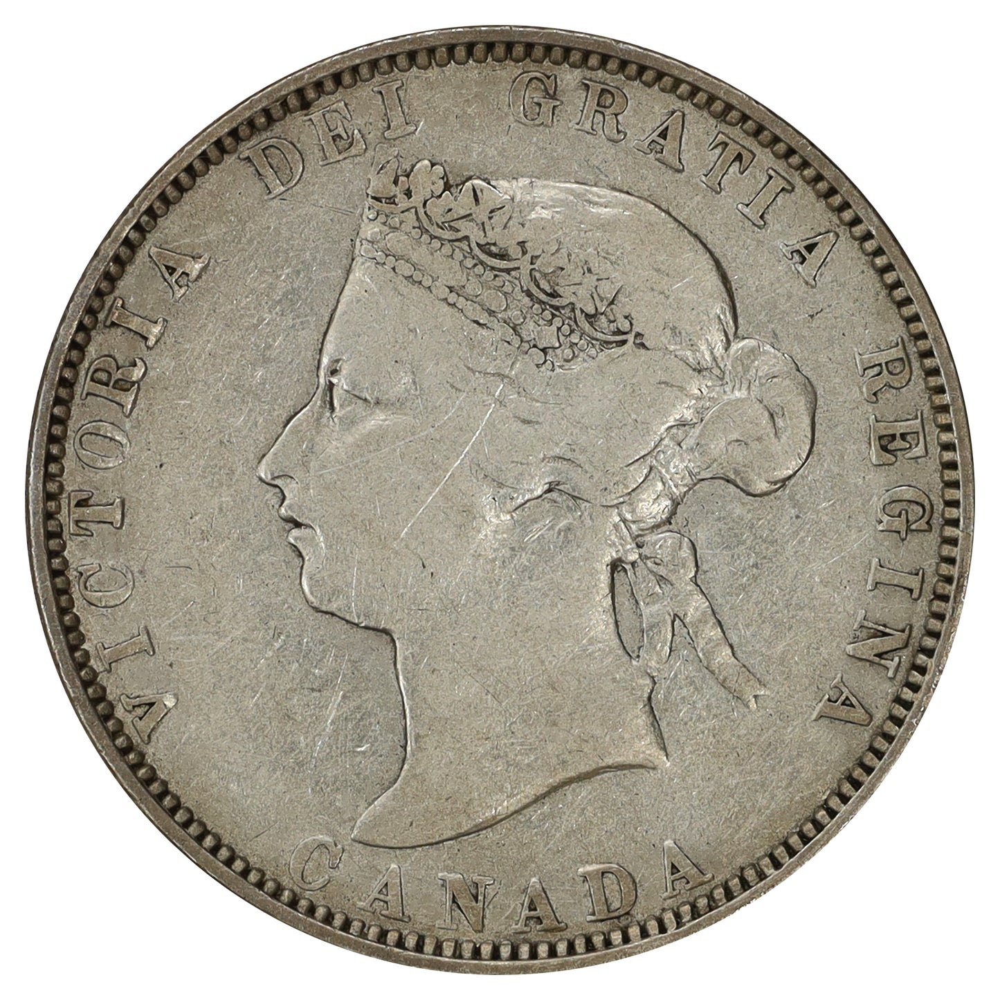 1885 Curved Top 5 Canada 25-cents F-VF (F15) Scratched, marks, or impaired