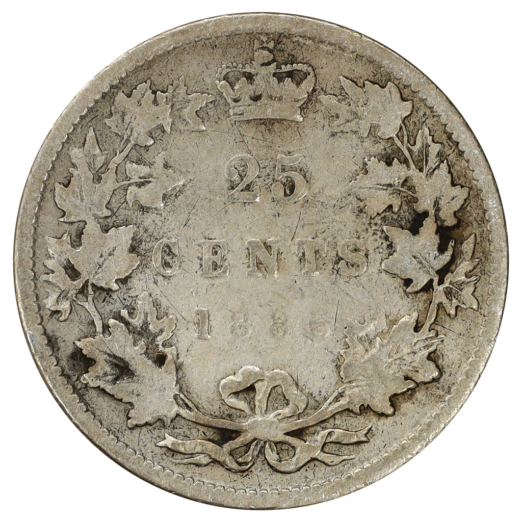 1886 Normal 6 Obv. 5 LBE Canada 25-cents G-VG (G6) Scratched, marks, or impaired