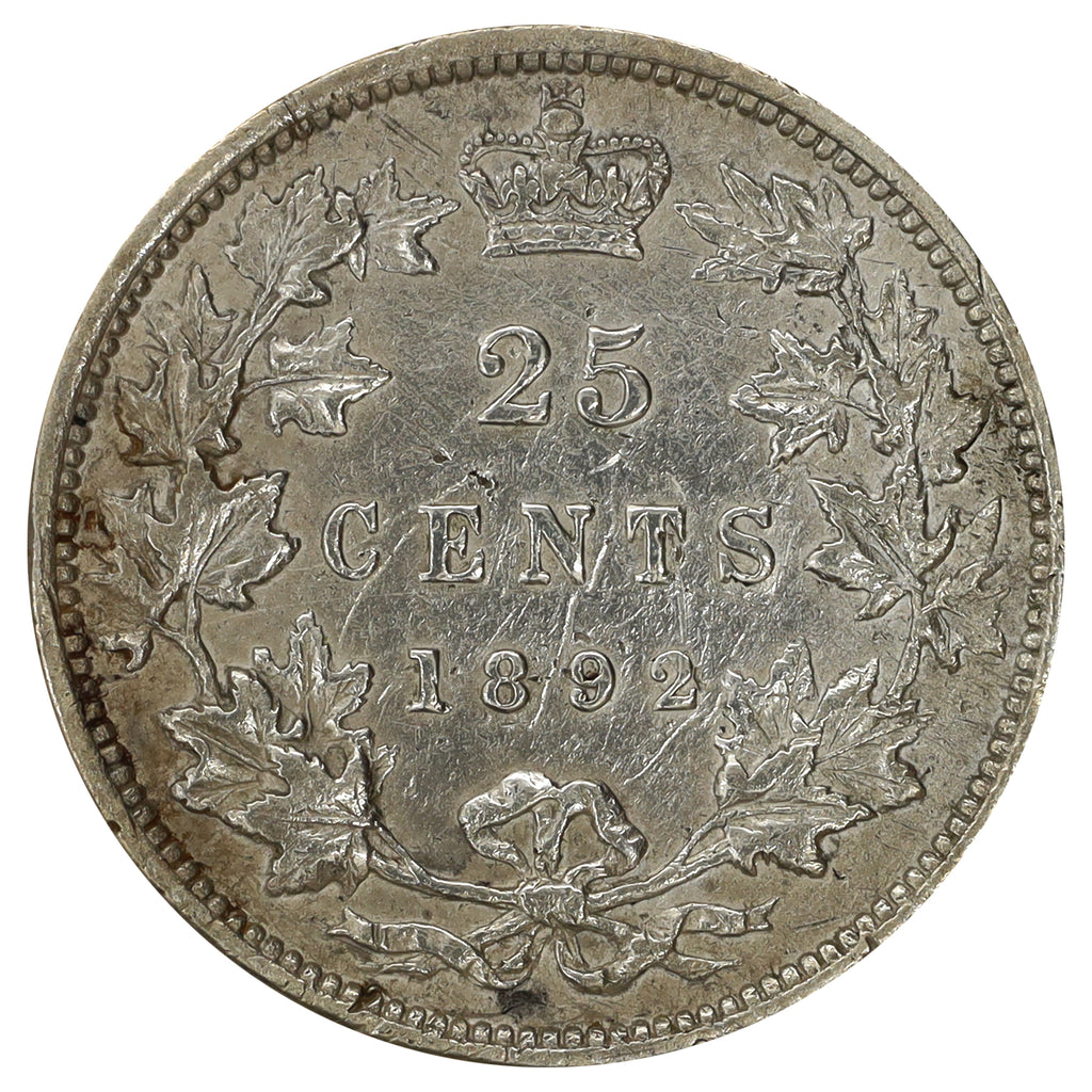 1892 Canada 25-cents Extra Fine (EF40) Scratched, marks, or impaired
