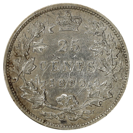 1892 Canada 25-cents Extra Fine (EF40) Scratched, marks, or impaired