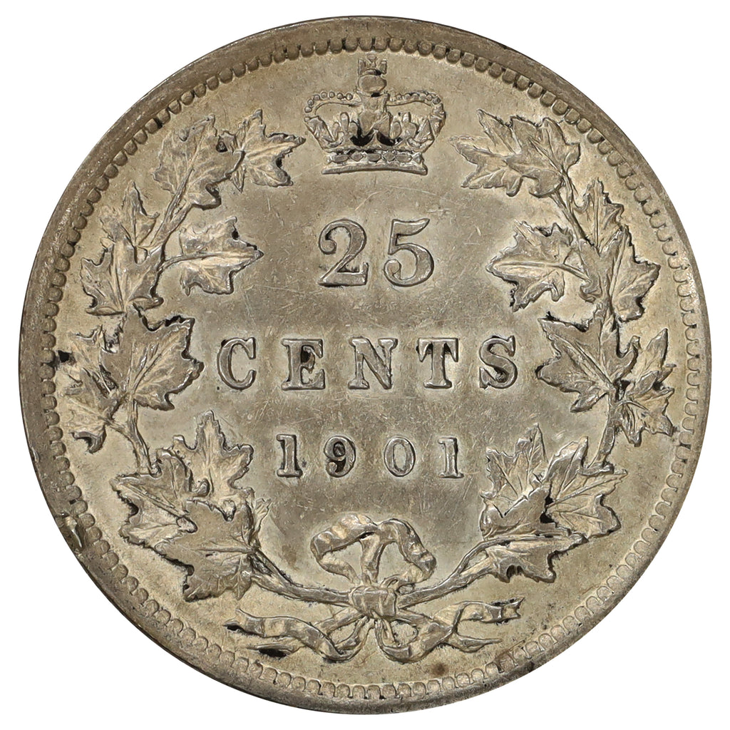 1901 Canada 25-cents EF-AU (EF45) Scratched, marks, or impaired