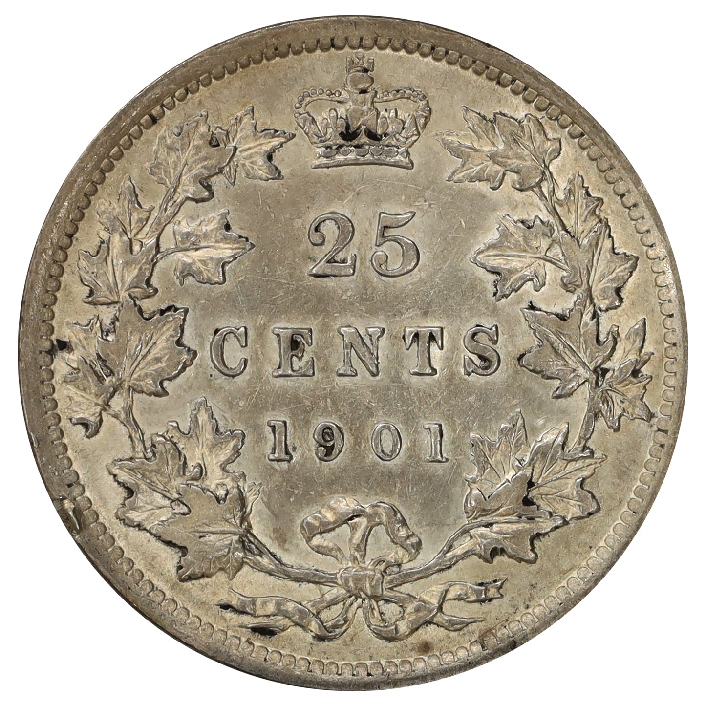 1901 Canada 25-cents EF-AU (EF45) Scratched, marks, or impaired