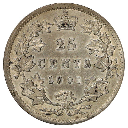 1901 Canada 25-cents EF-AU (EF45) Scratched, marks, or impaired