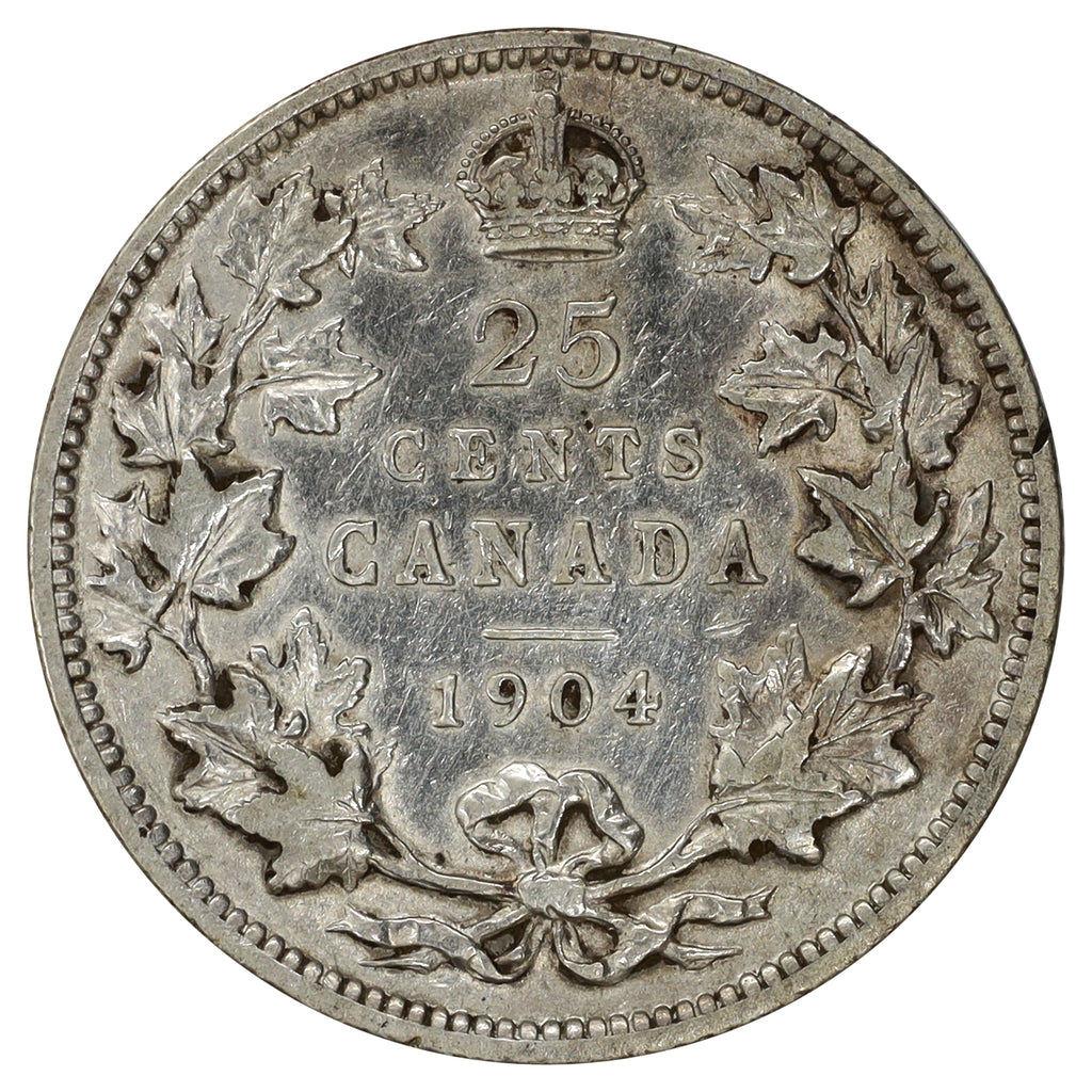 1904 Canada 25-cents Very Fine (VF20) Scratched, marks, or impaired